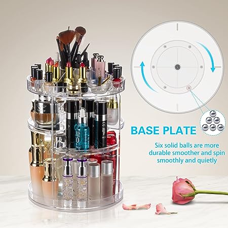 360° Rotating Crystal Makeup Organizer | Adjustable Cosmetic Display Stand Box, Makeup Storage For Vanity Bedroom & Bathroom