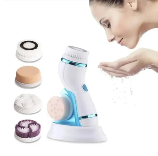 4 In 1 Facial Cleansing Brush & Massager – Face Brush Set | Electric Rotating Face Scrubber For Deep Cleaning, Exfoliating, Blackhead Removing